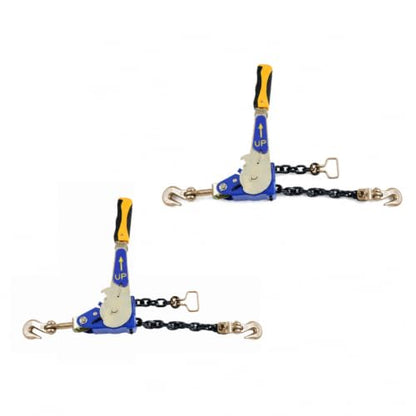 2 Pack 5/16"-3/8" EZ Ratchet Chain Binder with G70 Grab Hooks, Ratchet Load Binder Kit, 5400 lbs WLL Heavy Duty Cargo Tie Down for Flatbed Trailers & Trucks (5/16" - 3/8"(2 Pack))