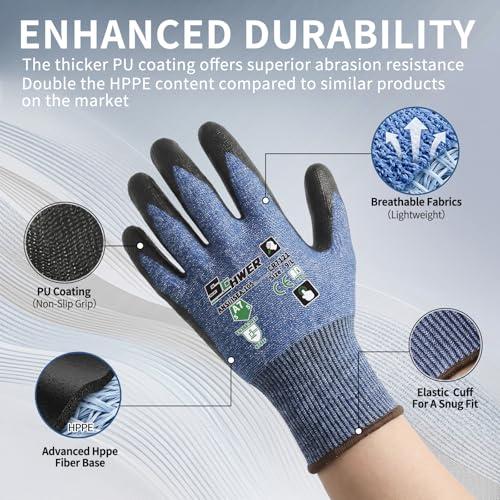 3 Pairs A7 Cut Resistant Work Gloves (Blue-durability Upgrade / Large)