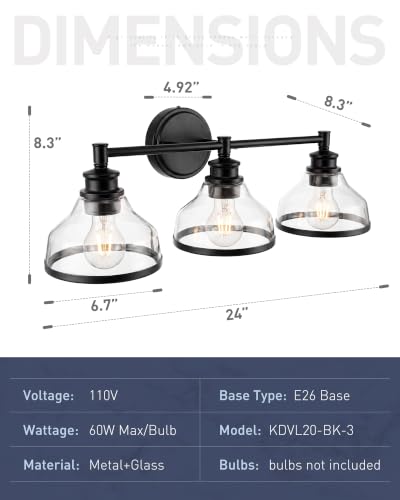3 Light Matte Black Vanity Light KDVL20