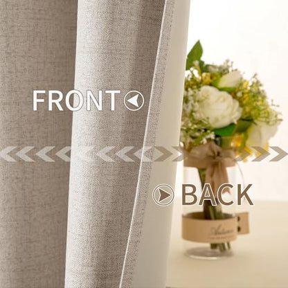 100% Blackout Linen Curtains for Bedroom 52x63 Inches Taupe (Taupe / 52"W x 63"L (Pack of 2))