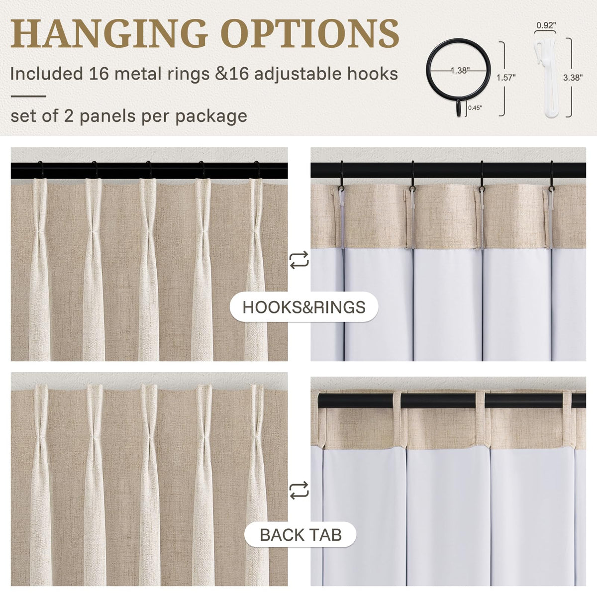 Viral Pinch Pleated Natural Curtains Blackout 96 Inches Long 2 Panels (Natural / 50"W x 96"L (Pack of 2))