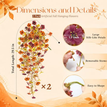 2Pcs Artificial Mums for Outdoors with Larger Flower Heads (Yellow/Orange/Burgundy)