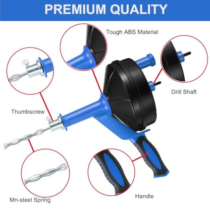 Drain Auger Clog Remover with Drill Adapter