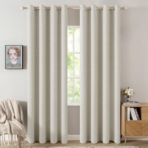 100% Blackout Linen Curtains for Bedroom 52x108 Inches Light Cream (Light Cream / 52"W x 108"L (Pack of 2))