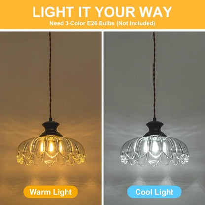 Pendant Light with Clear Flower Patterned Glass