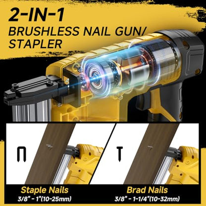 2-in-1 Cordless 18GA Brad Nailer/Stapler, Nail Gun/Staple Gun Battery Powered with Brad Nails/Staples