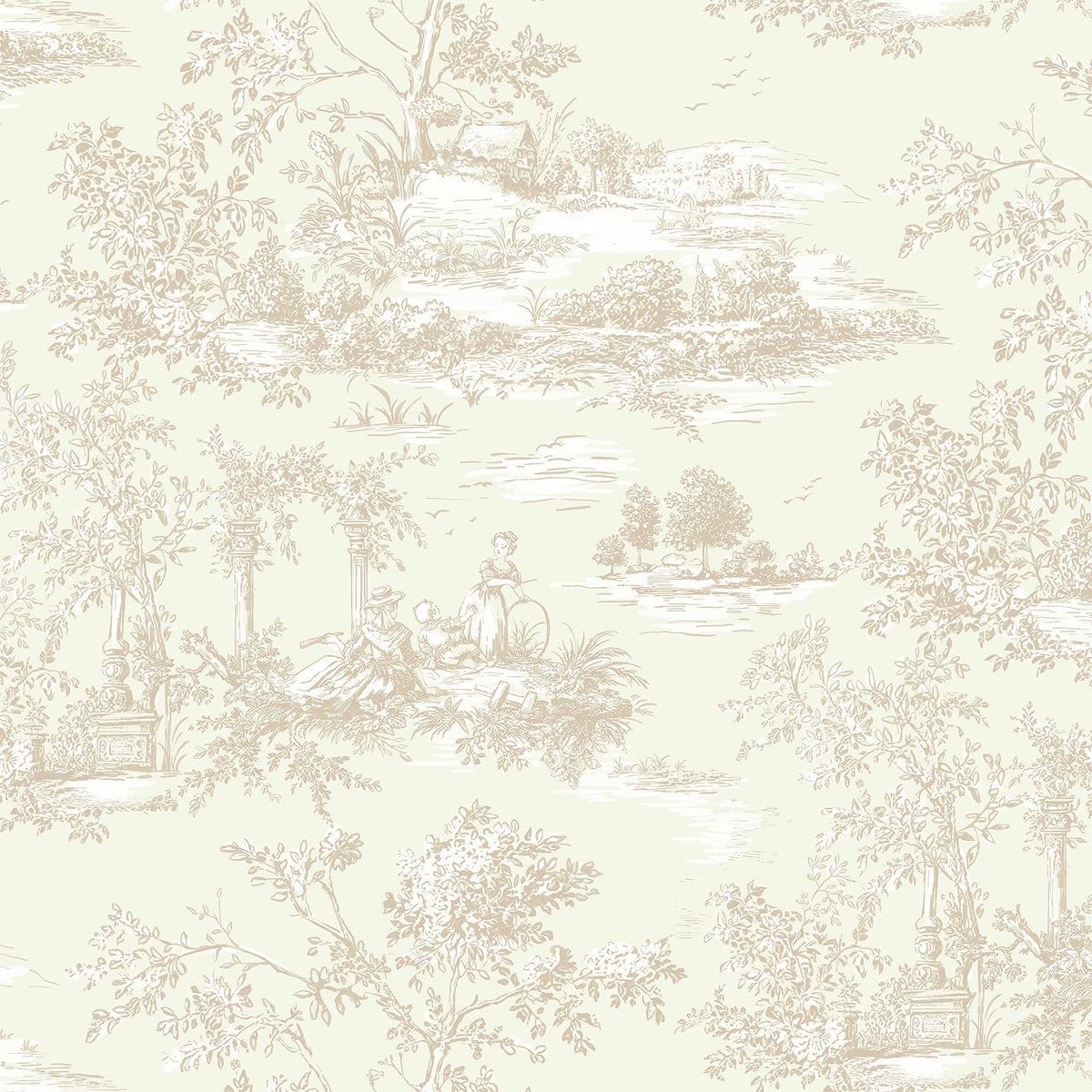 Peel and Stick Wallpaper Vintage Beige and Cream Neutral Wallpaper Toile Removable Self (Beige / 17.3" x 196.8")