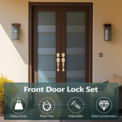 Gold Double Front Door Handle Set (Satin Brass)