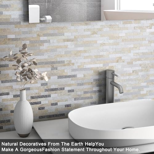 Marble Peel and Stick Backsplash Stick Tiles Subway Beige Gray 10 (Beige Grey)