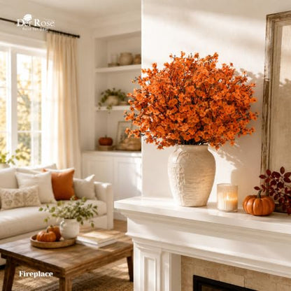 24 Orange Fall Babys Breath Artificial Flowers for Home Vase Decor (Fall Mixed Color)