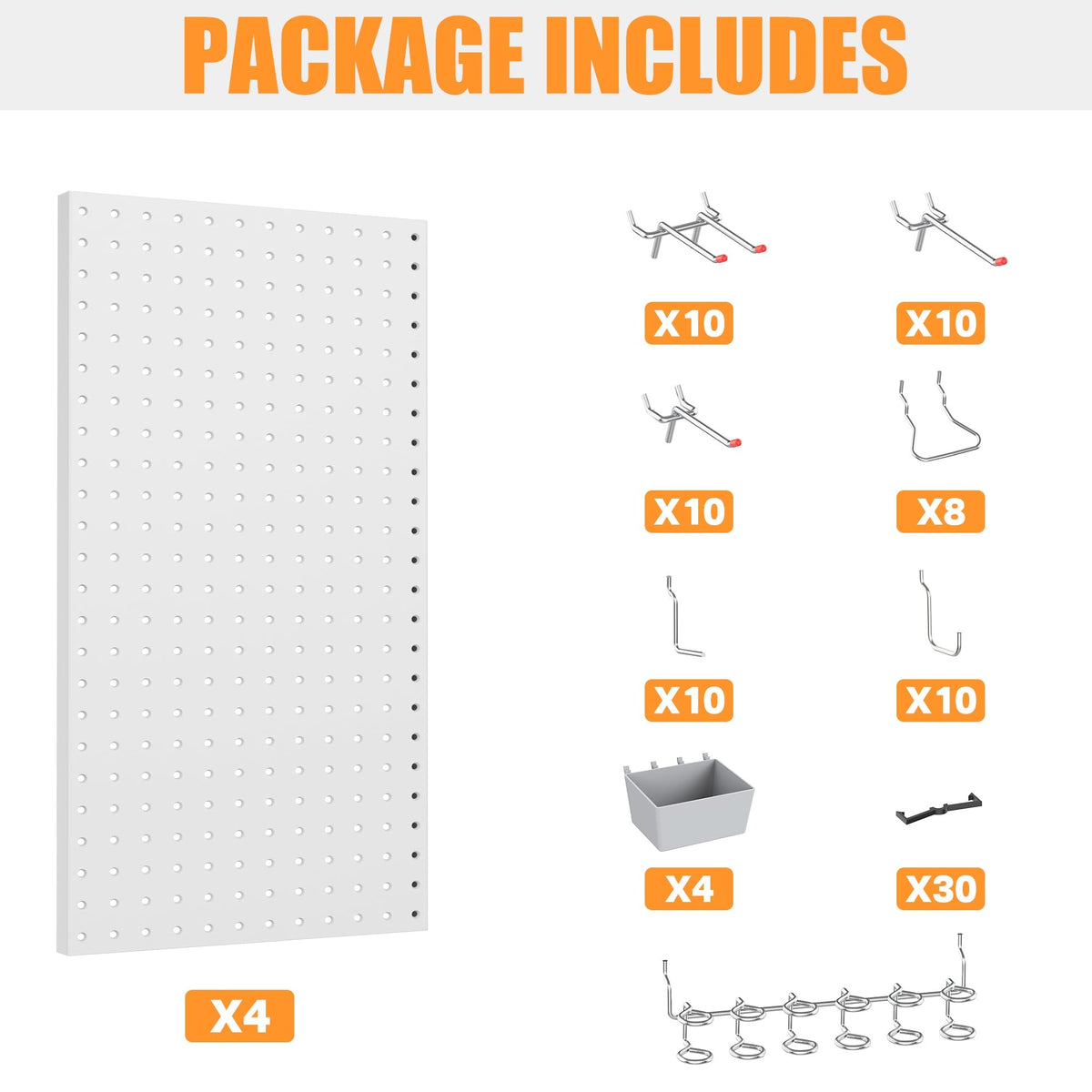 Garage Tools Organizer Boards Kit with Hooks (Gray)
