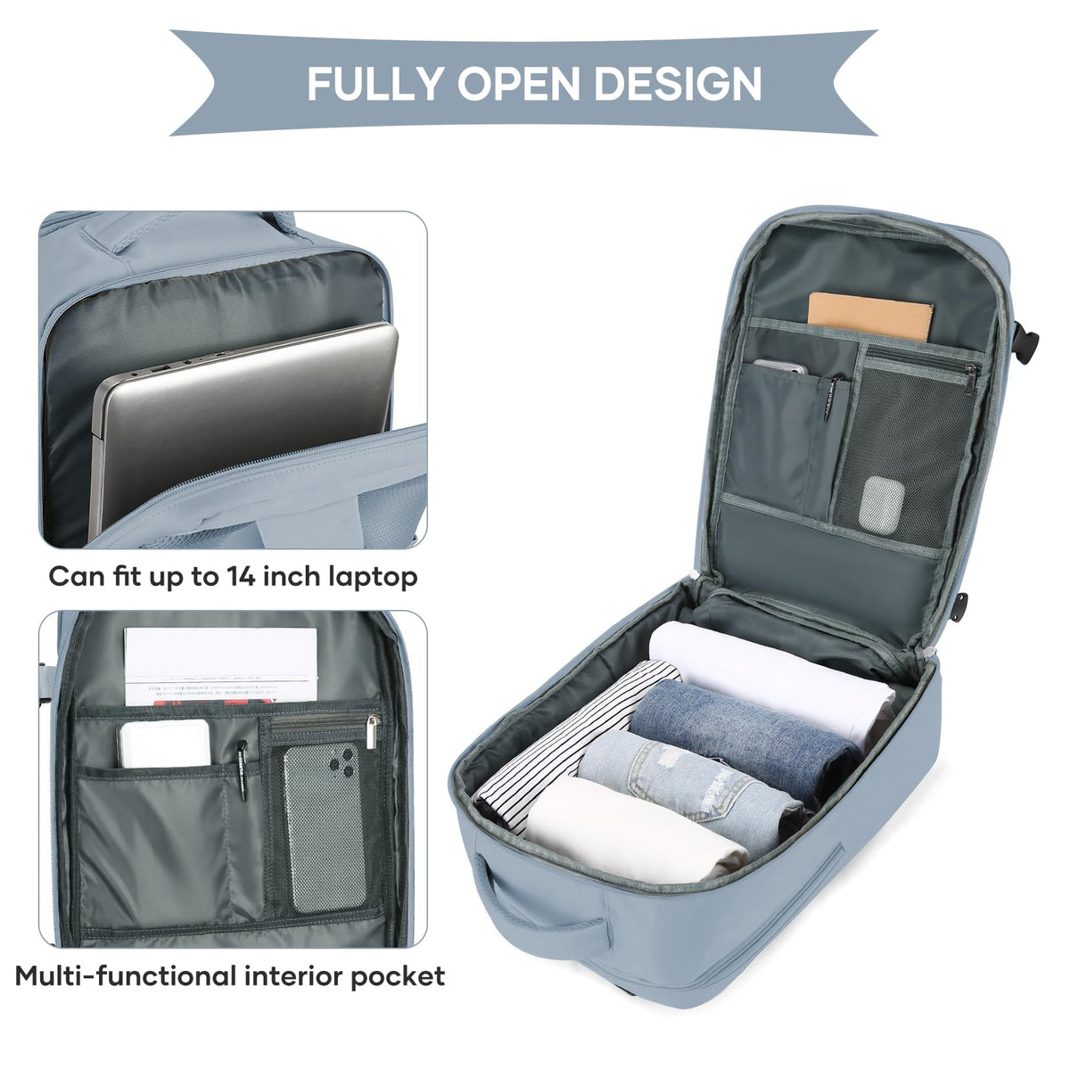 Travel Backpack For Women Men (Gray Blue / 25 liters)