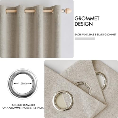 100% Blackout Linen Curtains for Bedroom 52x96 Inches Pebble Taupe (Pebble Taupe / 52"W x 96"L (Pack of 2))