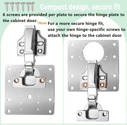 Cabinet Hinge Repair Plate Stainless Steel Hinge Repair Brackets Kit for Kitchen Cupboard Door with Fixing Screws