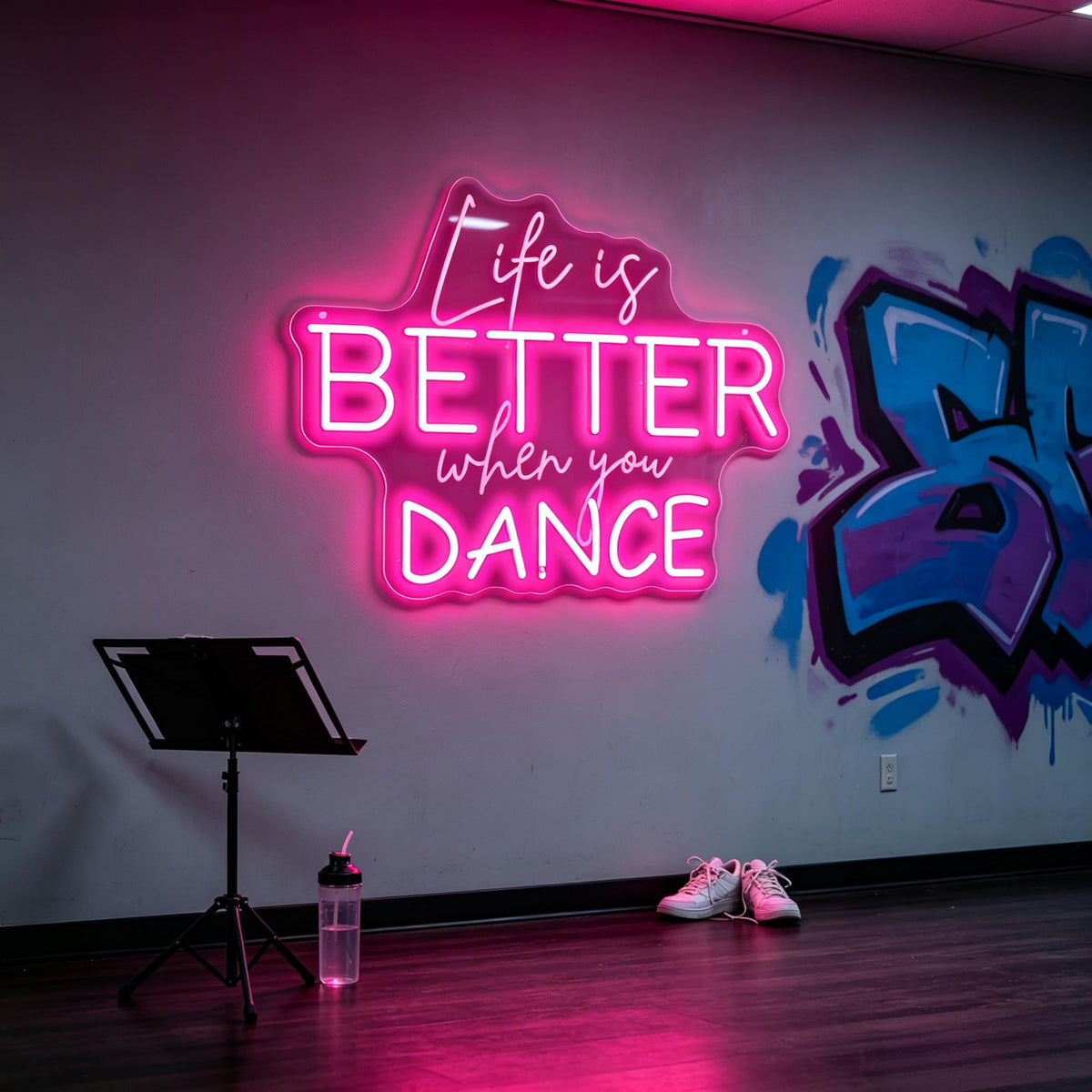 Life Is Better When You Dance Neon Sign Dancing Home Wall Decor 16.3"x12.6" (BETTER DANCE)