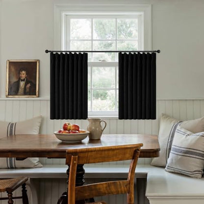Black 100% Blackout Small Kitchen Window Curtains 36 Inch Length W50xL36 (Black / 50"W x 36"L (Pack of 2))