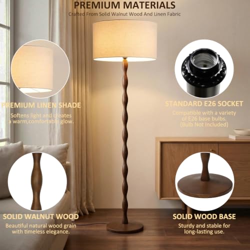 64.9" Farmhouse Solid Walnut Wood Floor Lamp