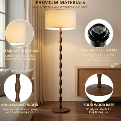 64.9" Farmhouse Solid Walnut Wood Floor Lamp