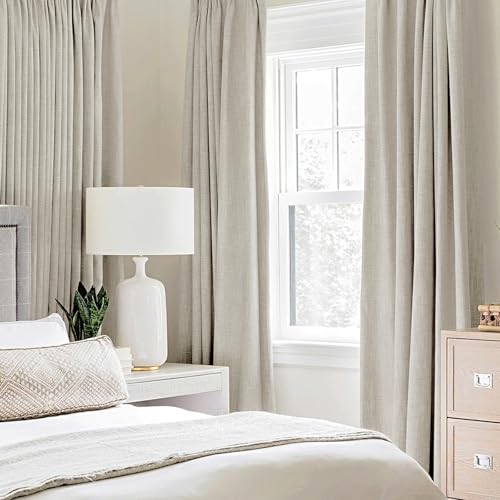 100% Blackout Linen Curtains for Bedroom 52x84 Inches Cobblestone (Cobblestone / 52"W x 84"L (Pack of 2))