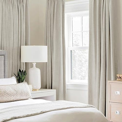 100% Blackout Linen Curtains for Bedroom 52x84 Inches Cobblestone (Cobblestone / 52"W x 84"L (Pack of 2))