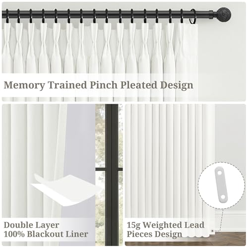 Extra Long Pinch Pleated Pure White Curtains 108 Inches Long for Living (Purewhite / 50"W x 108"L (Pack of 2))