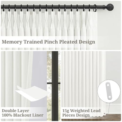 Extra Long Pinch Pleated Pure White Curtains 108 Inches Long for Living (Purewhite / 50"W x 108"L (Pack of 2))