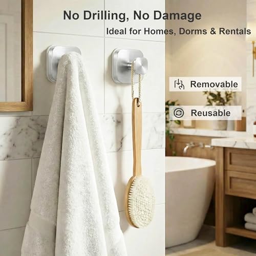 Suction Cup Hooks for Shower (Brushed Nickel / 2 Pack)