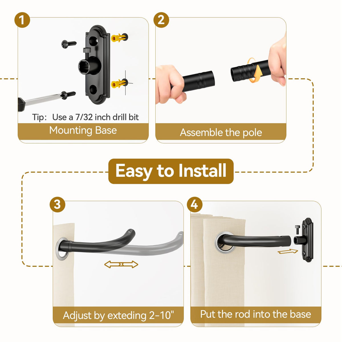 Curtain Rod 2 Pack 32 (Black / 32 to 58" - 2Pack)