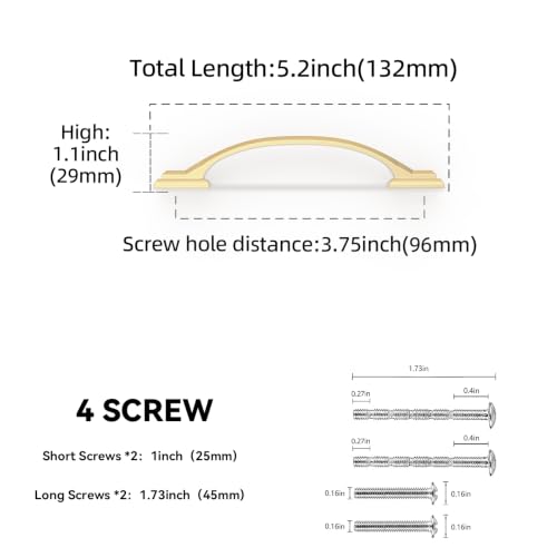2 Pack 3.75 Inch (Brushed Gold / 3.75'' Hole Center(96mm))