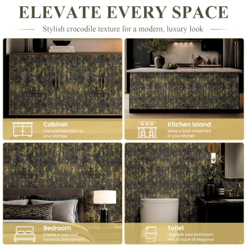 Black and Gold Peel and Stick Wallpaper Industrial Concrete Wall Paper