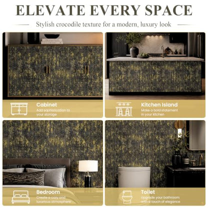 Black and Gold Peel and Stick Wallpaper Industrial Concrete Wall Paper
