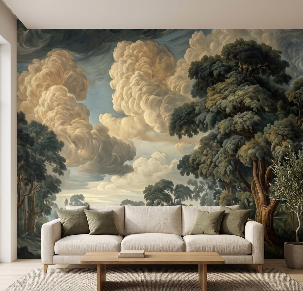 Vintage River Forest Cloud Landscape Peel and Stick Mural Wallpaper (Sa Mural 15 / 137" x 96")