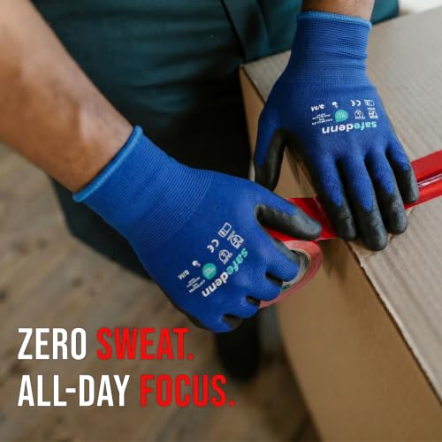 Touchscreen ESD Work Gloves 6 Pairs with 18 Gauge PU Grip