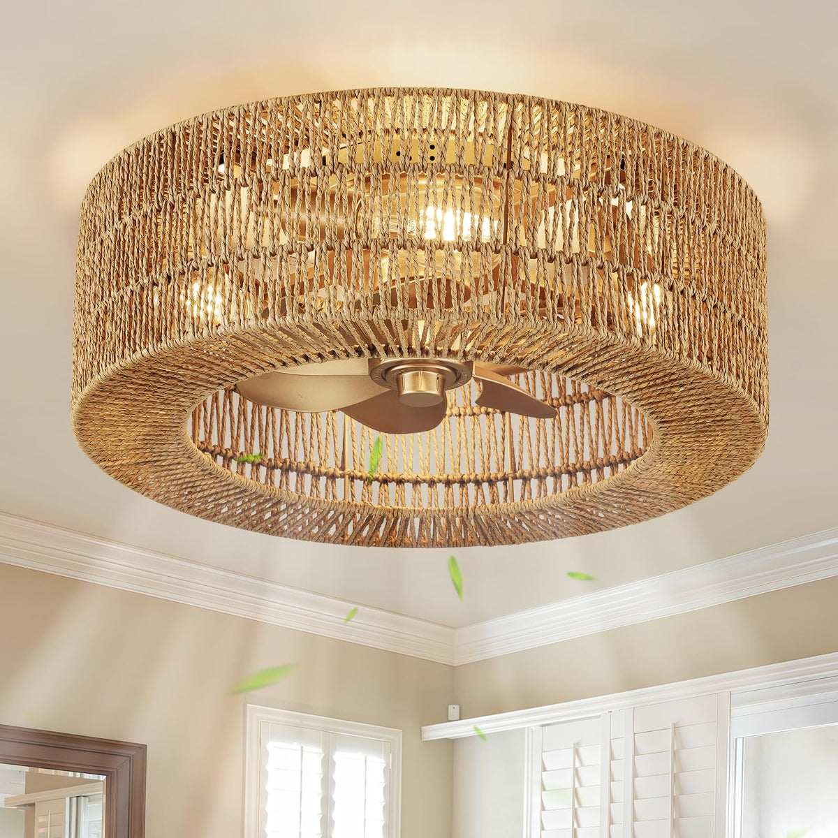 Rattan fandelier Ceiling Fans with Lights (Golden color 6)