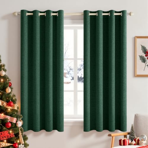 100% Blackout Linen Curtains for Bedroom 52x54 Inches Emerald Green (Emerald Green / 52"W x 54"L (Pack of 2))