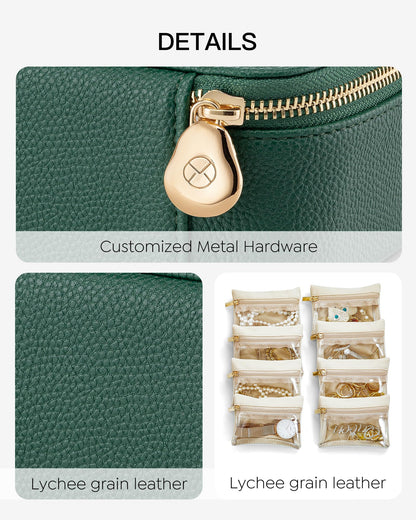 Travel Jewelry Box with 8 Clear Velvet Zipper Pouches (C.8 PCS Green)