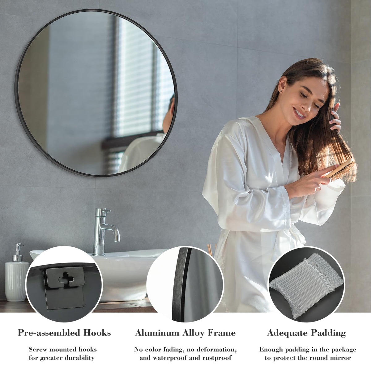 36.2 Inch Round Wall Mirror (Black / 36.2"L x 36.2"W / Round)
