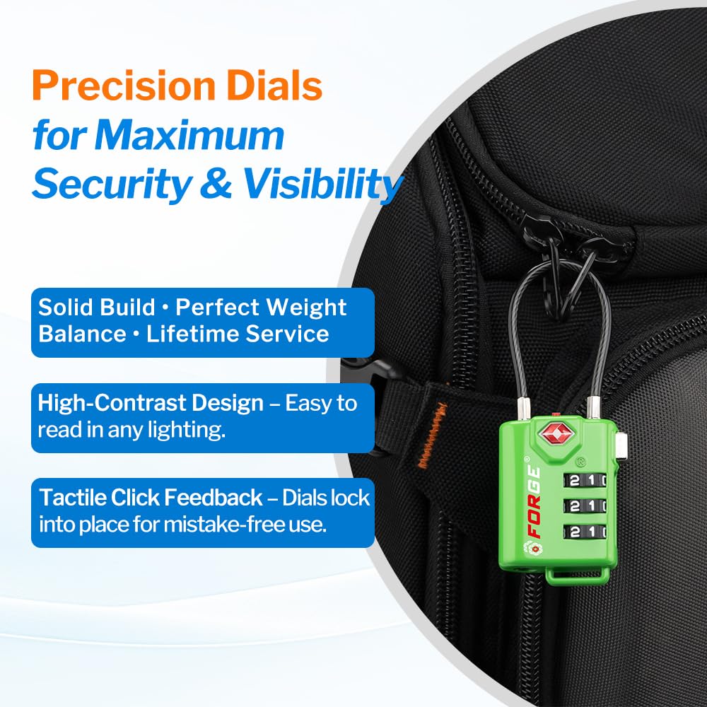 TSA Approved Luggage Locks (Green 4 Pack)