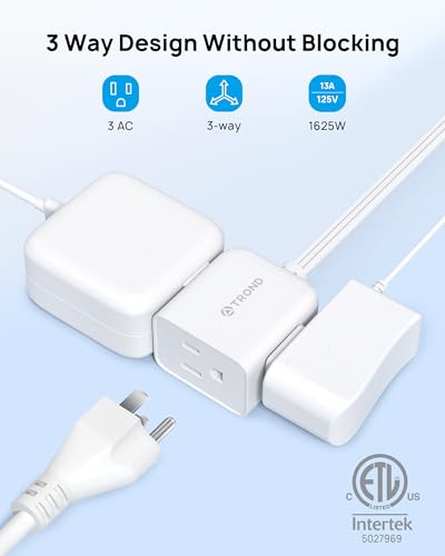 Leftward Flat Plug Extension Cord 12ft for Small Tight Spaces (12 ft / Leftward 3 Prong / White)