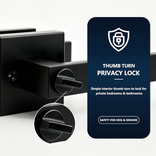 Privacy Matte Black Door Handles for Bedroom and Bathroom