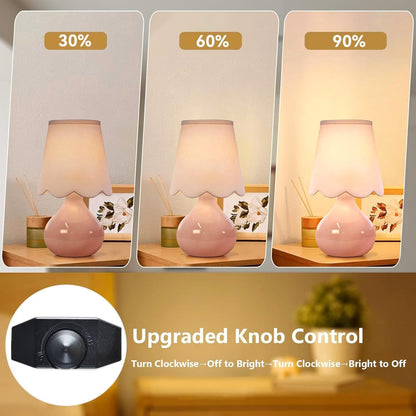 Pink Table Lamp Small Gold Bedside Lamps Dimmable Boho Bedroom Lamp with Tulip Flower Lamp Shade (Table Lamp--6)