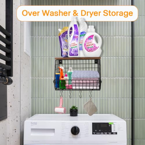 Laundry Room Shelves Wall Mounted with Storage Basket
