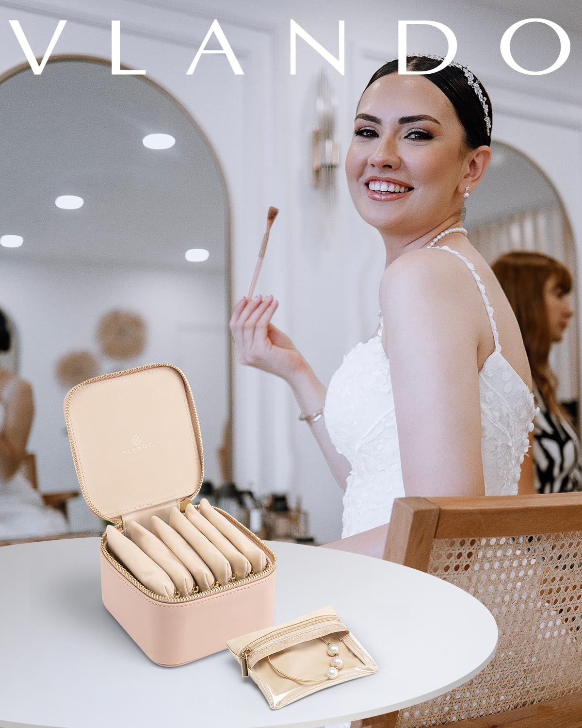 Jewelry Boxes for Women with 6 Clear Velvet Zipper Pouches (B.6 PCS Khaki)