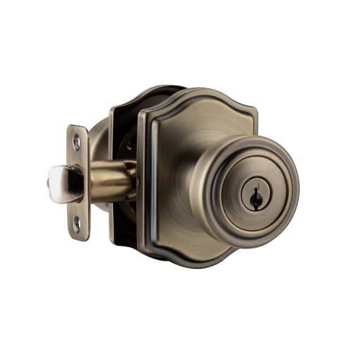 Antique Brass Door Knobs with Lock and Keys for Exterior Door