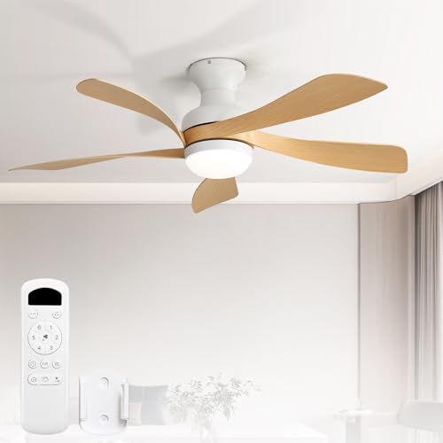 42 Inch Low Profile Ceiling Fans with Lights and Remote (White+Wood / 42 inch)