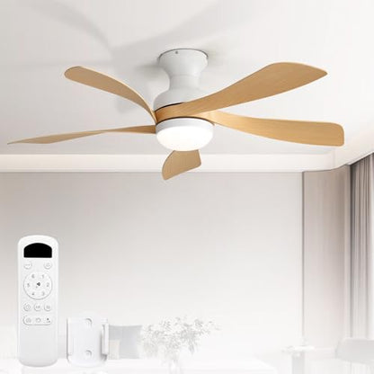 42 Inch Low Profile Ceiling Fans with Lights and Remote (White+Wood / 42 inch)