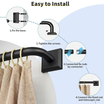 Black Curtain Rods for Windows 66 (Black / 66"-152")