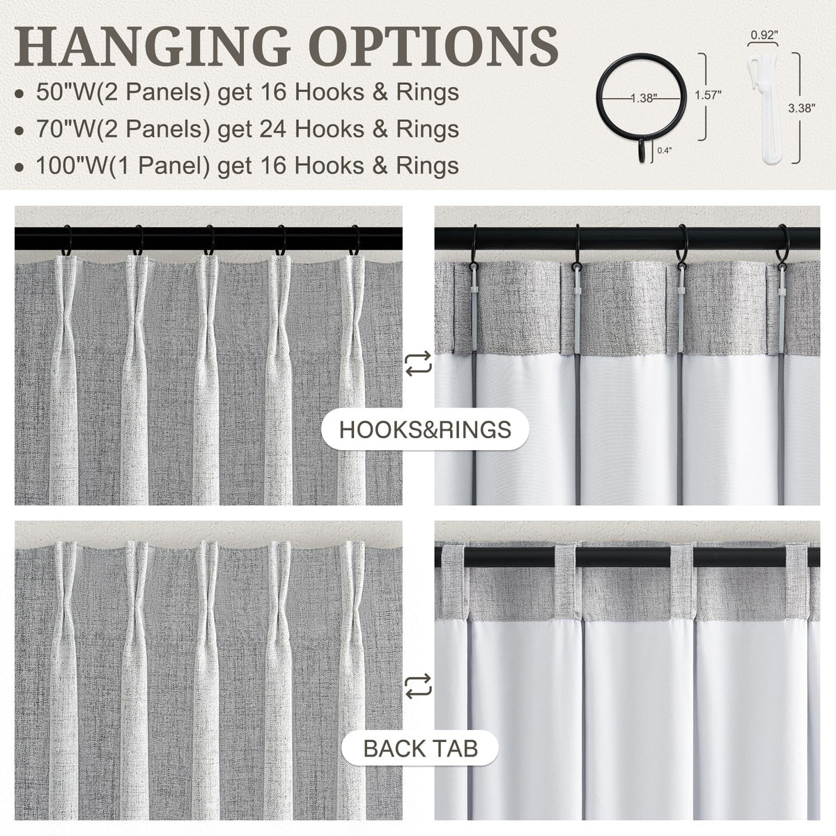Extra Long 108 Inch Pinch Pleated Blackout Curtains 2 Panels (Lightgrey / 50"W x 108"L (Pack of 2))