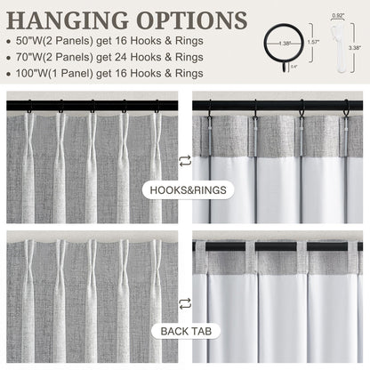 Extra Long 108 Inch Pinch Pleated Blackout Curtains 2 Panels (Lightgrey / 50"W x 108"L (Pack of 2))