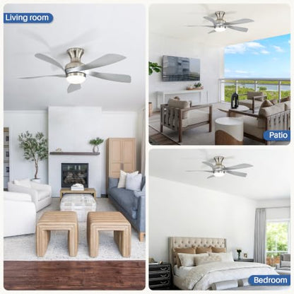42 Inch Low Profile Ceiling Fans with Lights and Remote (Silver+Nickel / 42 inch)